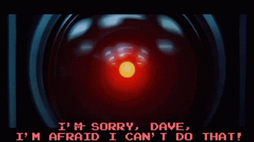 A glowing red eye, representing the HAL 9000 artificial intelligence from 2001: A Space Odyssey.